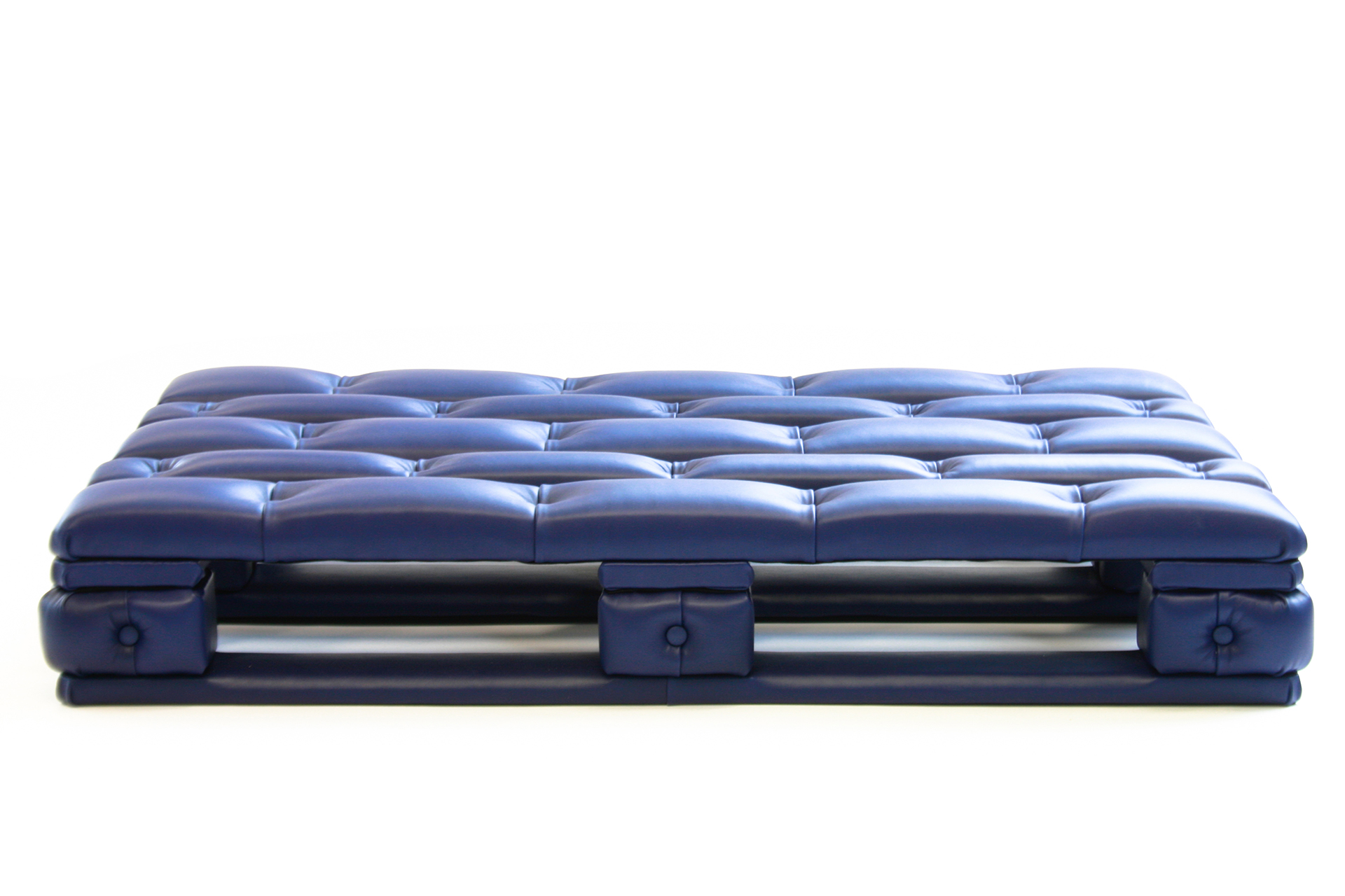 Blue Palletsofa, upholstered pallet designed by Jarle Veldman