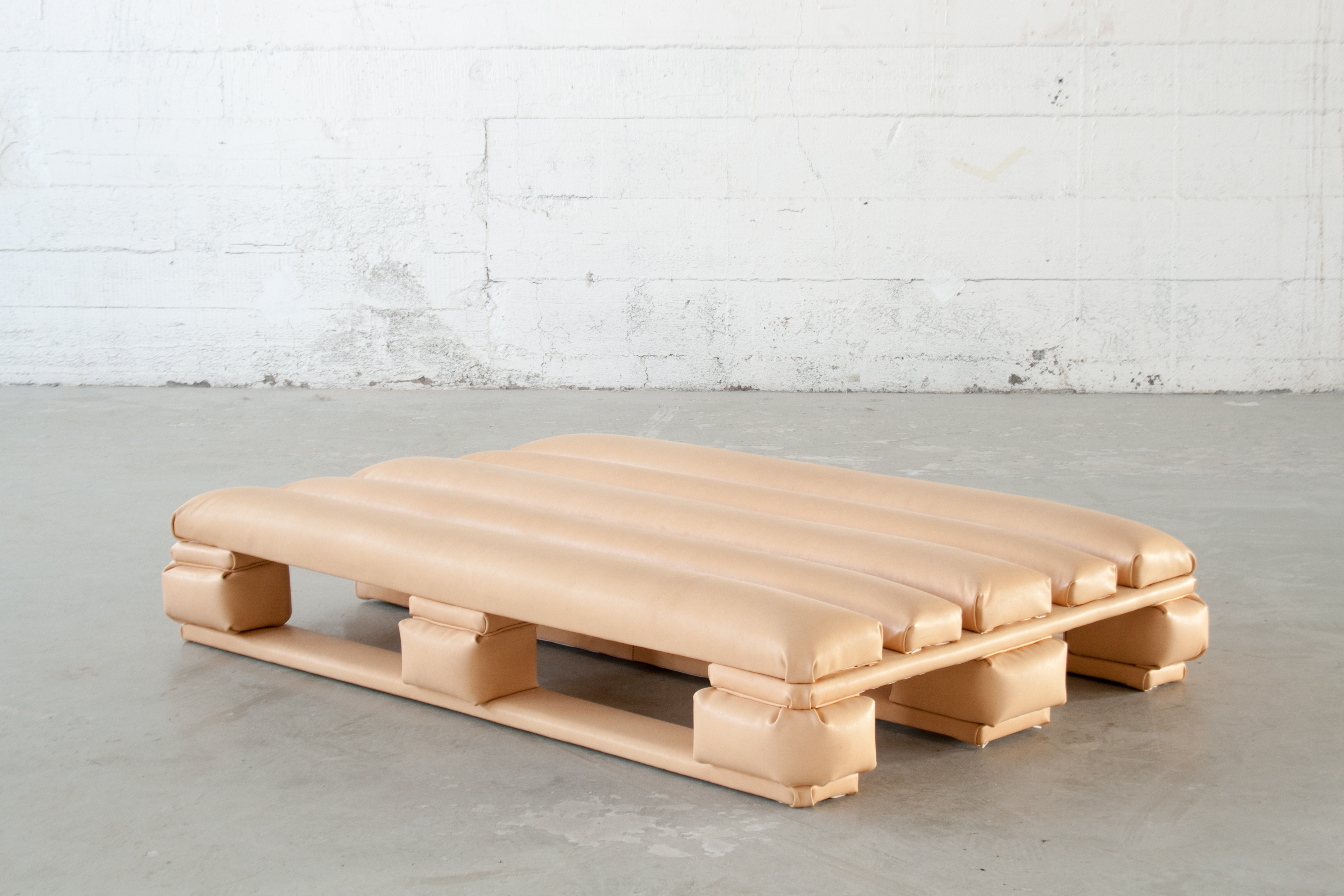 Vegetable tanned leather Palletsofa, upholstered pallet, designed by Jarle Veldman