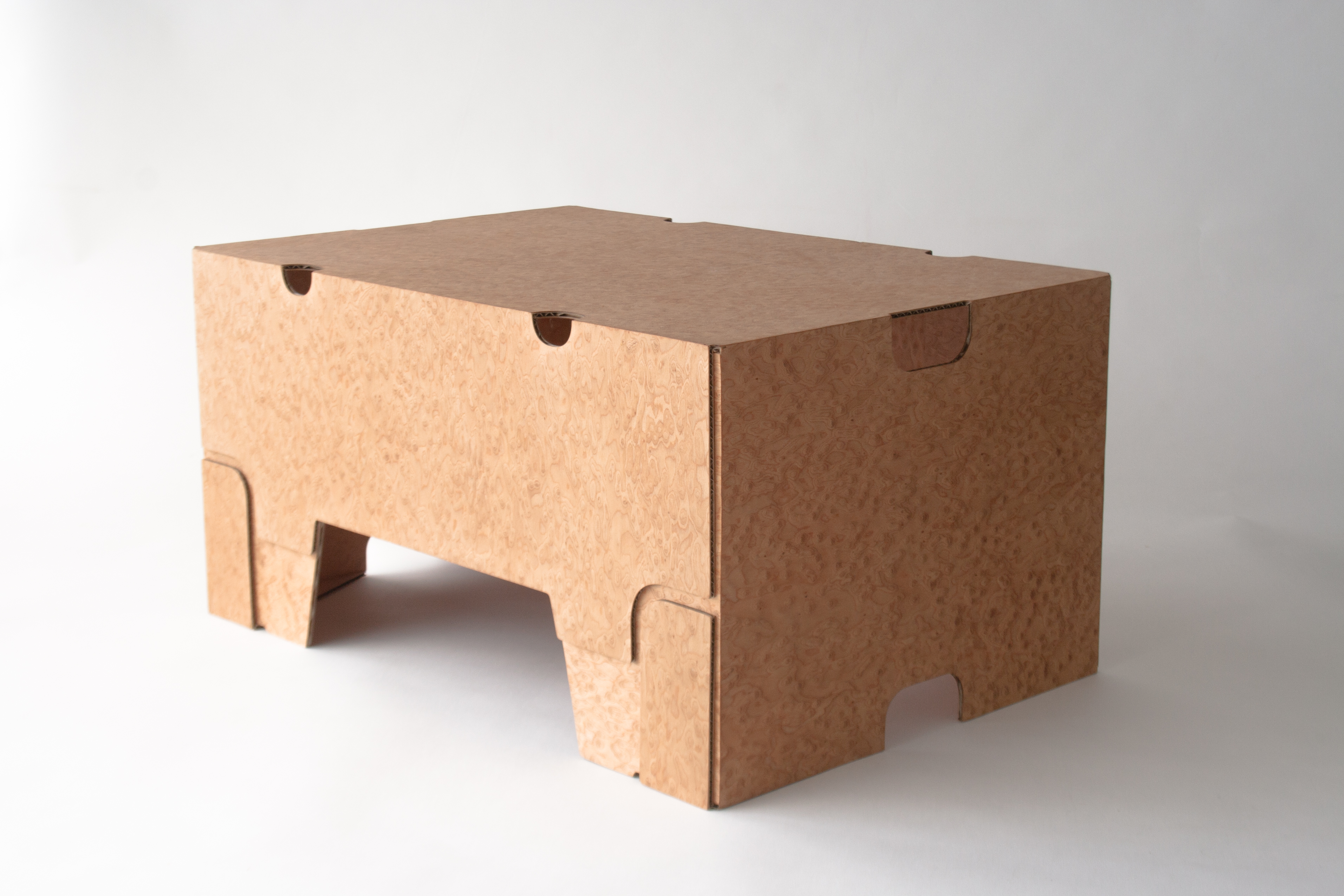 Detail of a cardboard box transformed into a table. Designed by Jarle Veldman